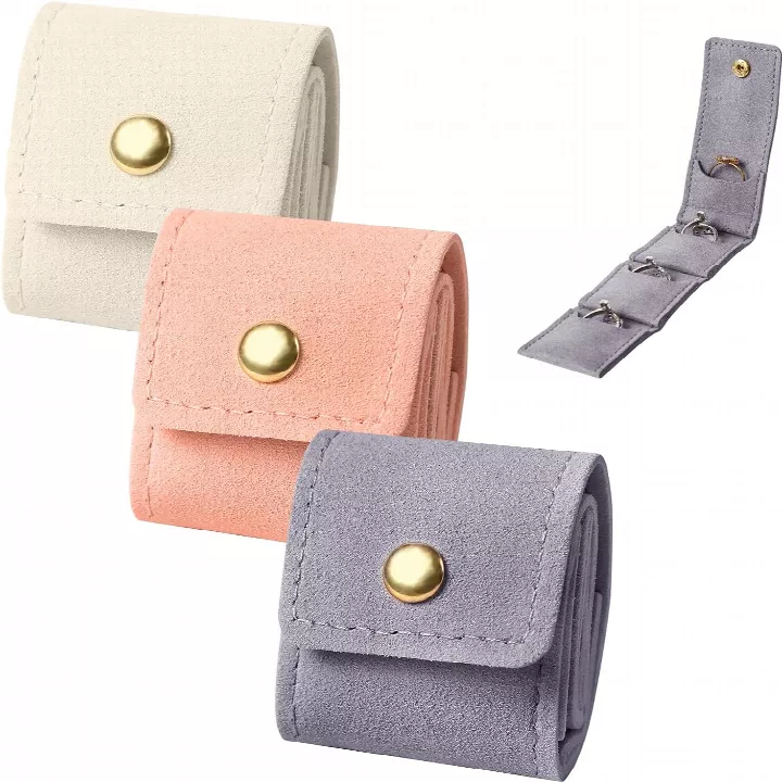 3Pcs Mini Travel Jewelry Bag with Buckle - Foldable Lightweight Jewelry Roll Organizer Case for Rings, Necklaces, Earrings, Bracelets 