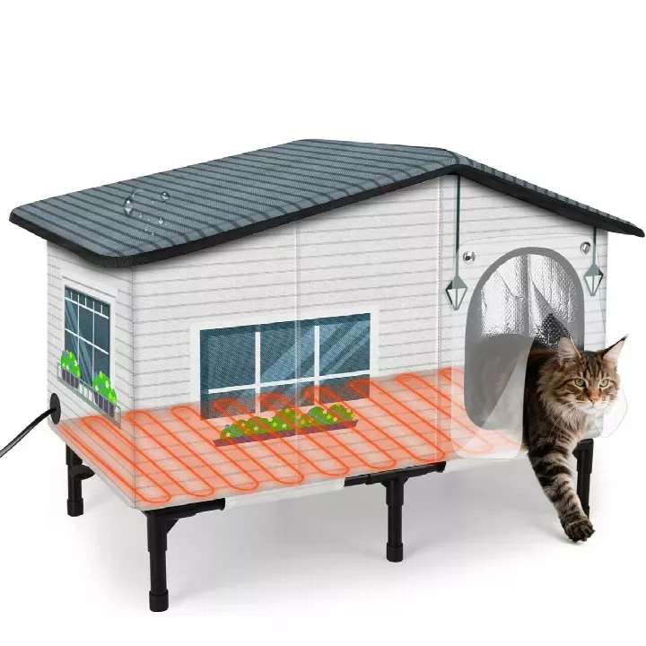 LiswindH Outdoor Heated Cat House, Waterproof Insulated Pet Shelter with Elevated Legs, Dual Exits, Easy Setup for Outdoor Indoor Cats