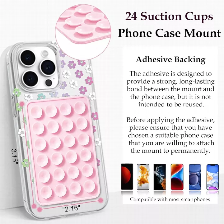 Silicone Phone Suction Pad, 3M Adhesive Phone Back Sticker Hands-Free Phone Mount for Bathroom Kitchen