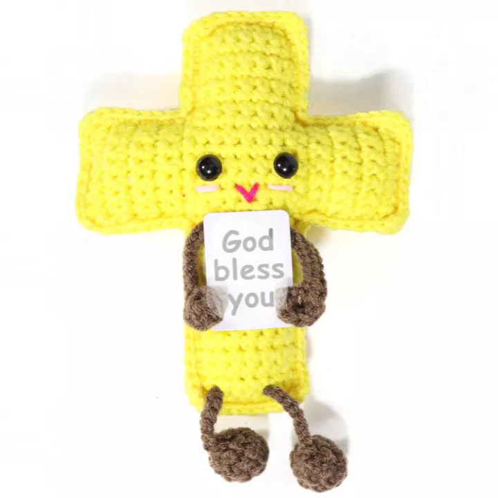 Custom Crochet Cross Positive Energy Doll - Handmade Knitted Inspirational Figurine