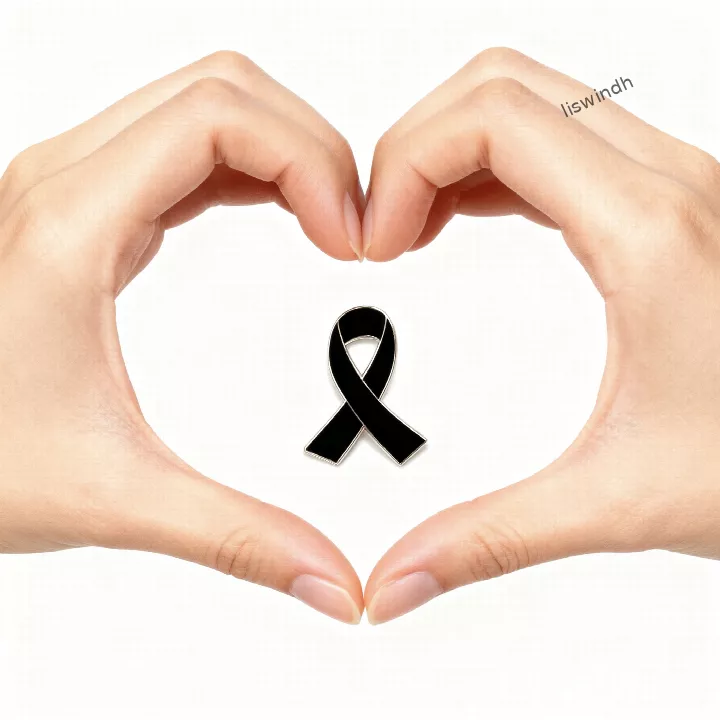 Black Enamel Ribbon Metal Lapel Pin with Butterfly Clutch - Symbol of Remembrance & Support for Royal Tribute and Awareness Causes