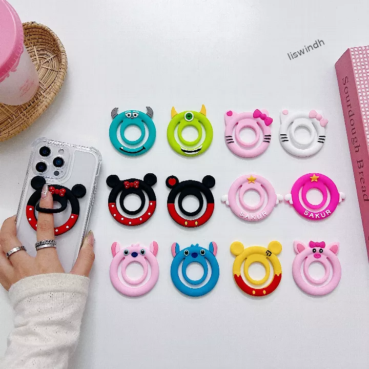 Cute Cartoon Magsafe Silicone Phone Ring Holder Magnetic Finger Grip for Phones