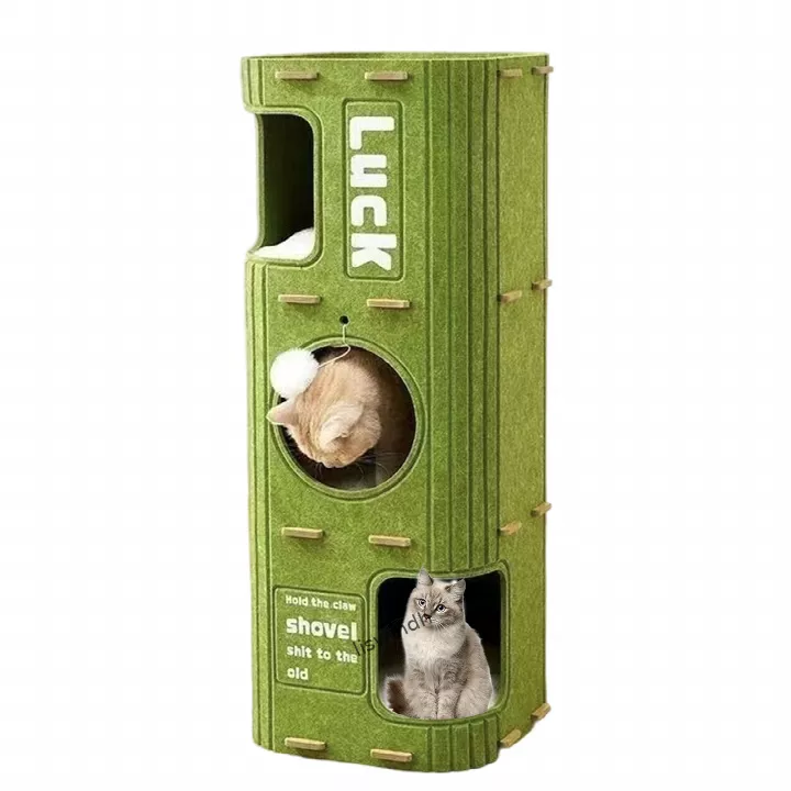 Multi-Level Cat Tree Winter Warm Felt Cat Tower with Scratching Posts, Indoor Cat House for Multiple Cats, Cat Tree House with Hanging Toys for Climbing, Playing, Sleeping