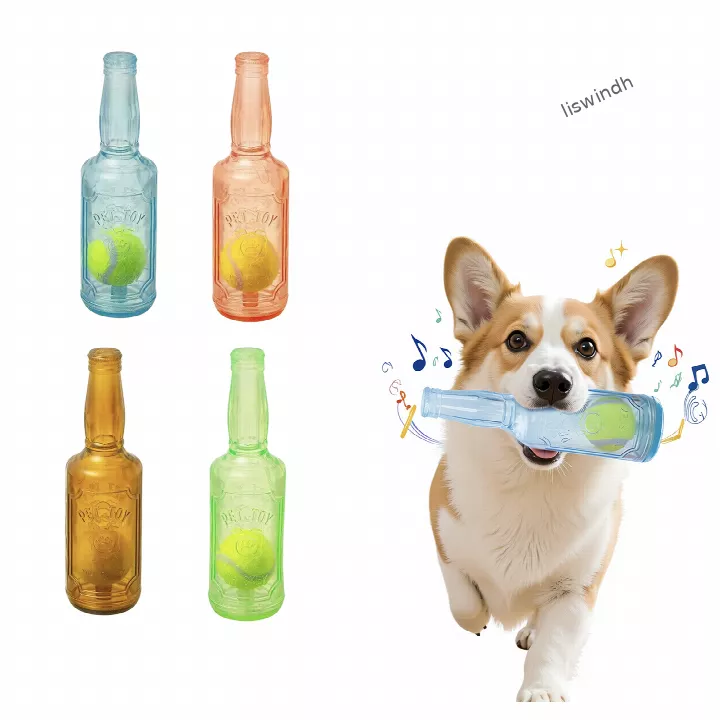 Funny Dog Toy Bottle Shape with TPR Squeaky Tennis Ball - Durable & Chew-Resistant Interactive Pet Entertainment for Boredom Relief