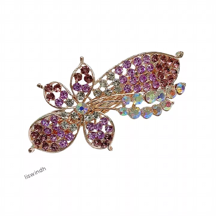 Korean Rhinestone Butterfly Hair Clip - Sparkly Crystal Hair Accessory for Women, Elegant Bling Hairpin