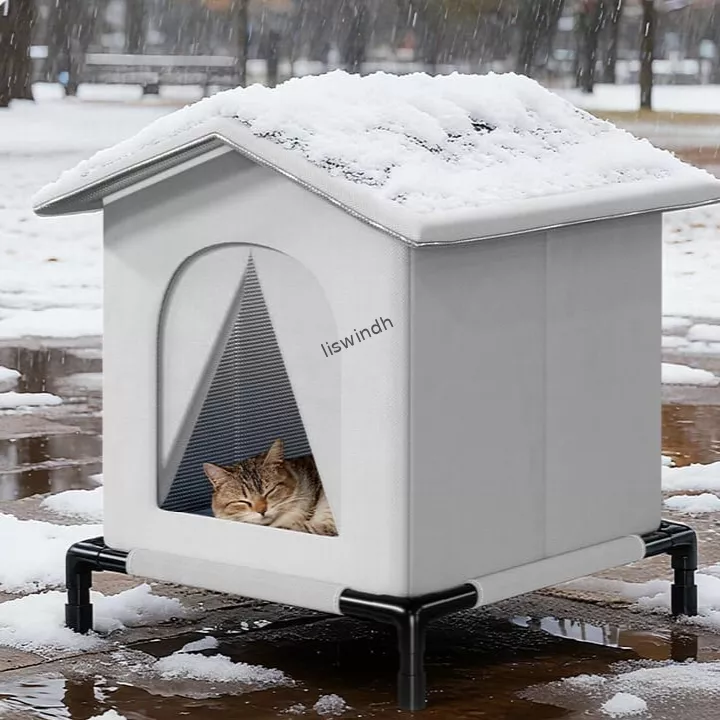 LiswindH Outdoor Feral Cat House for Winter, Waterproof & Insulated Cat Shelter with Elevated Design, Cold-Resistant Tent for Stray Cats to Stay Warm in Winter