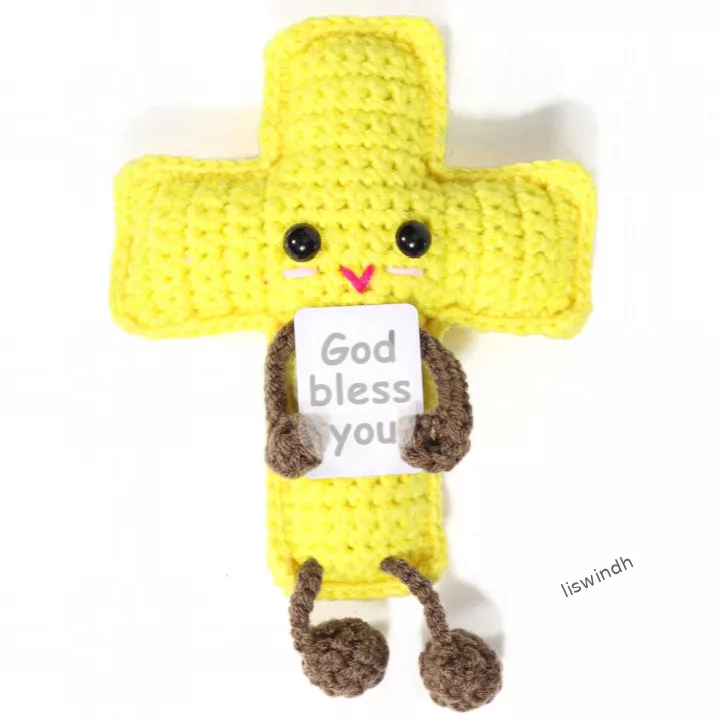 Custom Crochet Cross Positive Energy Doll - Handmade Knitted Inspirational Figurine