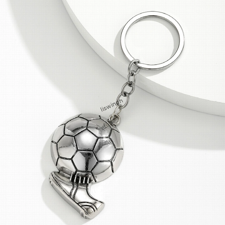 3D Soccer Ball & Cleats Metal Keychain - Football Fan Keyring in Gold/Silver