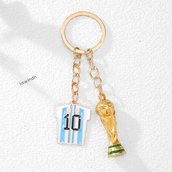 2026 FIFA World Cup Commemorative Keychain - Mini Jersey & Trophy Charm for Messi Mbappe Haaland Fans