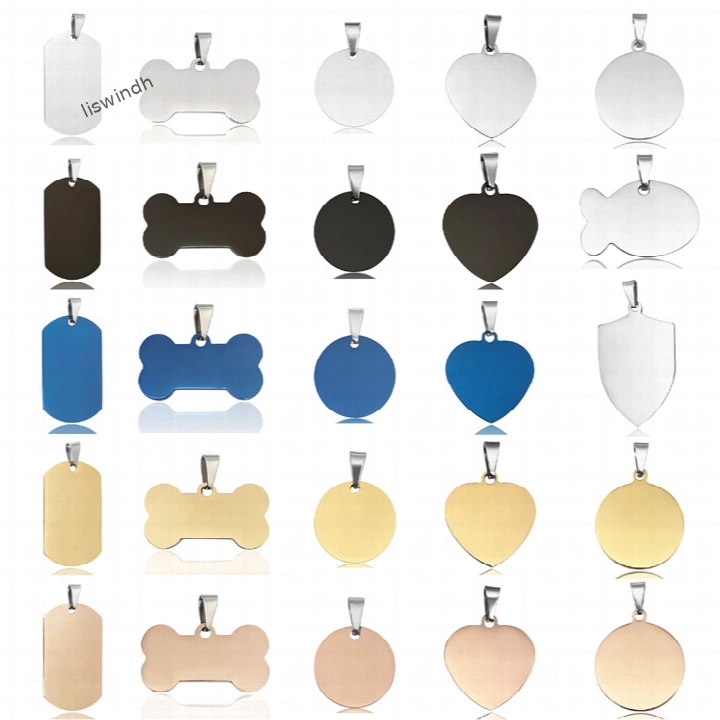 Stainless Steel Blank Dog Tags, Custom Laser Engraved Pet ID Tags, Multi Shape Bone Round Heart Shield Fish Rectangle Personalized Name Tag for Dogs Cats, Blank Military Dog Tag Necklace Pendant for Men Women DIY Jewelry