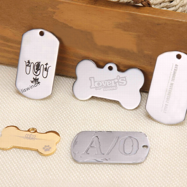 Stainless Steel Blank Dog Tags, Custom Laser Engraved Pet ID Tags, Multi Shape Bone Round Heart Shield Fish Rectangle Personalized Name Tag for Dogs Cats, Blank Military Dog Tag Necklace Pendant for Men Women DIY Jewelry